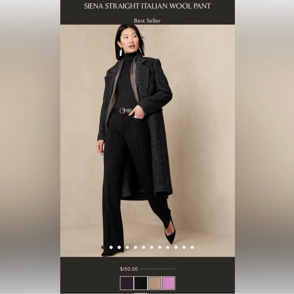 NWT! Banana Republic Black Siena Straight Wool Pant - ALL SIZES LONG - Picture 8 of 9